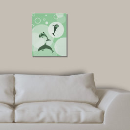 おもしろいターコイズグリーンウェーブジャンピングイルカ ポスター