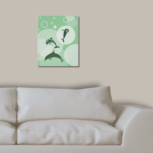 おもしろいターコイズグリーンウェーブジャンピングイルカ ポスター