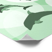 おもしろいターコイズグリーンウェーブジャンピングイルカ ポスター (角)