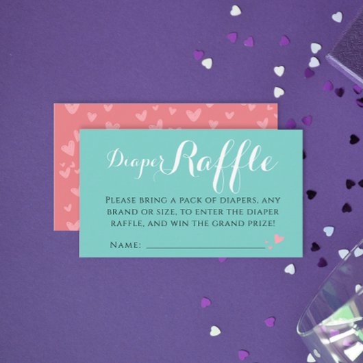 おもしろいターコイズコーラルピンクおむつラッフルベビーパーティー エンクロージャーカード