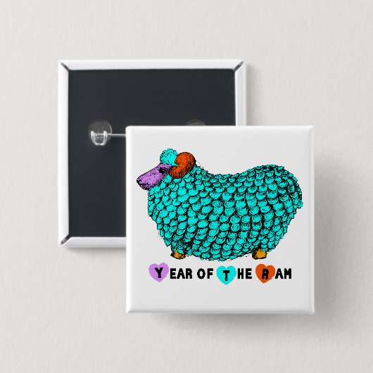 おもしろいターコイズラム中国のイヤー〔占星術の〕十二宮図スクエアB 缶バッジ (正面&裏面)