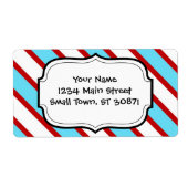 おもしろいターコイズ青赤と白対角ストライプ線 ラベル (正面)