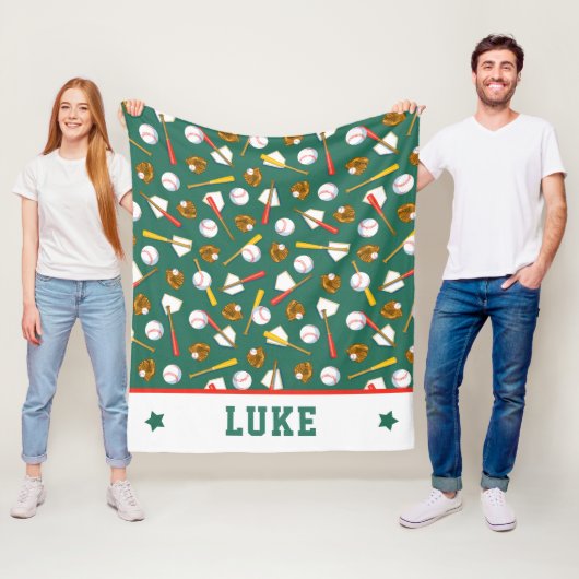 おもしろいターフグリーンホワイト野球プリント フリースブランケット (インサイチュ)