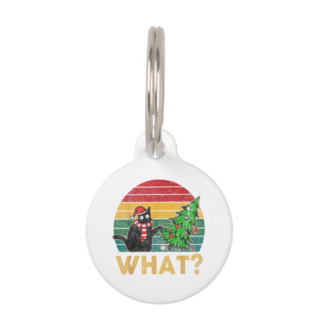 おもしろいダサいスウェットクリスマスシャツ いたずら猫サンタ ペット　ネームタグ (正面)