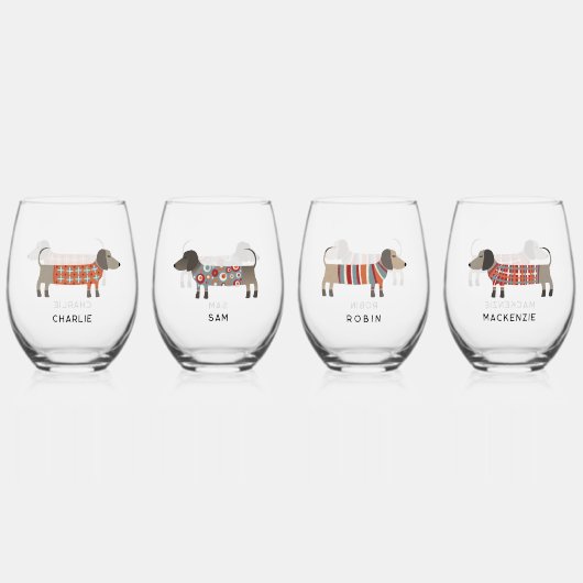 おもしろいダシュンドウィーナーソーセージドッグパーソナライズされた名 ステムなしワイングラス (正面)