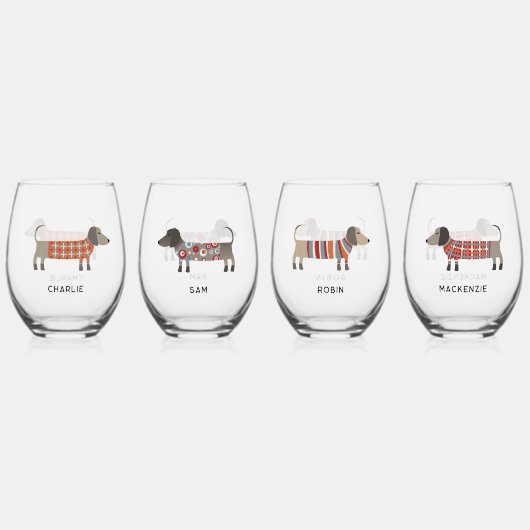おもしろいダシュンドウィーナーソーセージドッグパーソナライズされた名 ステムなしワイングラス (裏面)