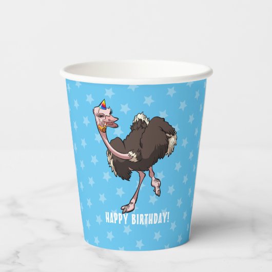 おもしろいダチョウハッピーバースデーパーティー動物マンガ 紙コップ (裏面)