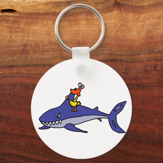 おもしろいダック乗りサメ漫画 キーホルダー (正面)