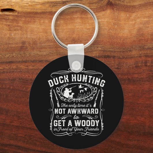 おもしろいダック狩りヴィンテージウディハンターフレンズGif キーホルダー (正面)