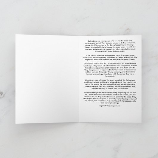 おもしろいダルマティア消防犬に関する事実 カード (内部)