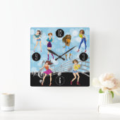 おもしろいダンスミュージックガールデザイン スクエア壁時計 (ホーム)