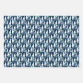 おもしろいダークライトブルー抽象芸術パインツリーパターン ラッピングペーパーシート (正面)