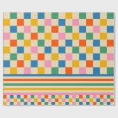おもしろいチェッカラフルク市松模様にストライプレトロ80s 90s ラッピングペーパー (フラット)