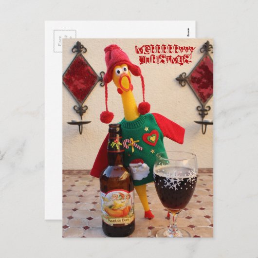 おもしろいチキンクリスマスハガキ！ シーズンポストカード (正面/裏面)