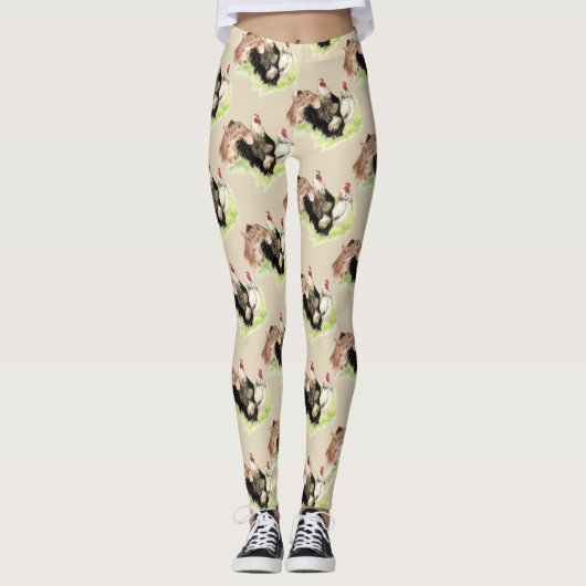 おもしろいチキンヘンルースターファームパターン レギンス (正面)