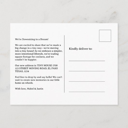 おもしろいチニーハウス写真の新しい住所ホーム移動 案内ポストカード (裏面)