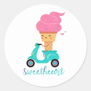 おもしろいチルサマーピンクアイスクリームスクーターSweetheart ラウンドシール