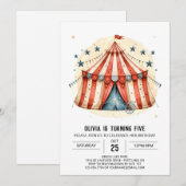 おもしろいチルドズテントサーカス誕生日 招待状 (正面/裏面)