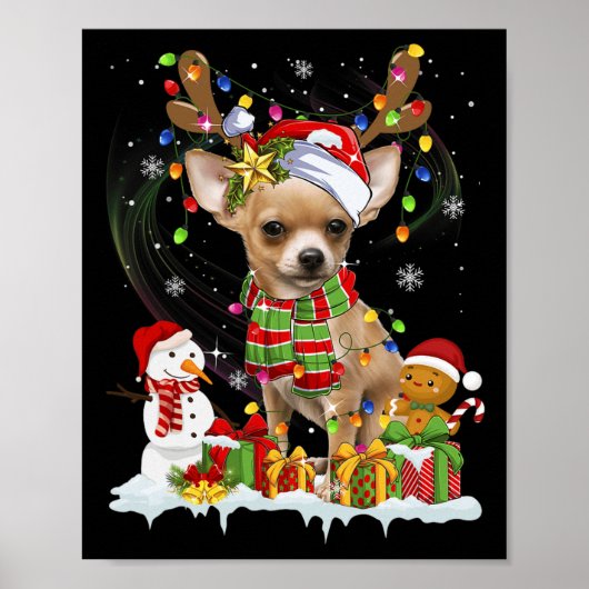 おもしろいチワホアクリスマス醜い犬サンタハットライト ポスター (正面)