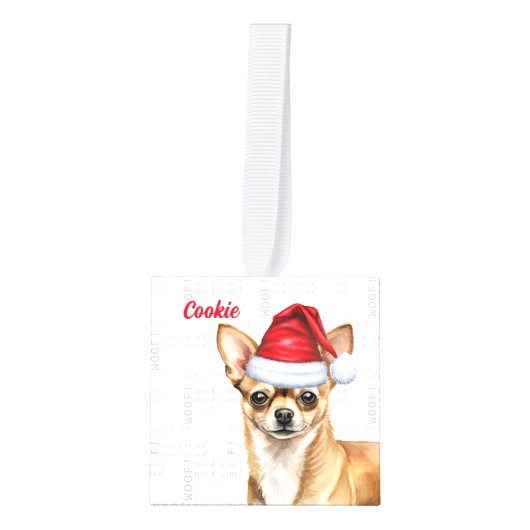 おもしろいチワホアサンタドッグ2枚の写真クリスマス キューブオーナメント (正面)