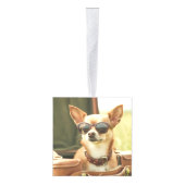 おもしろいチワホアサンタドッグ2枚の写真クリスマス キューブオーナメント (右)