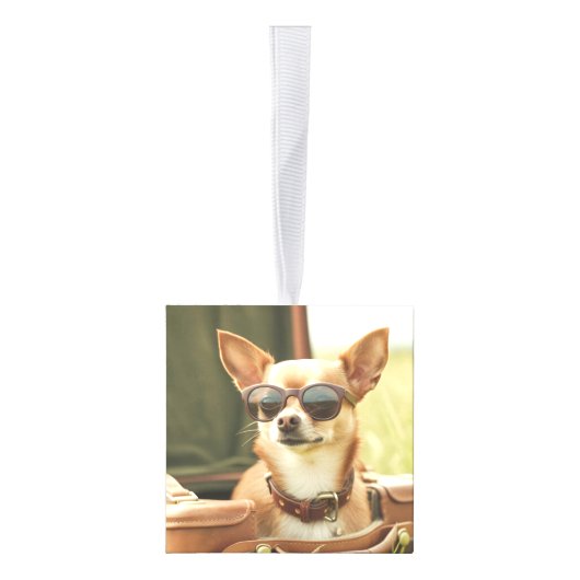 おもしろいチワホアサンタドッグ2枚の写真クリスマス キューブオーナメント (右)