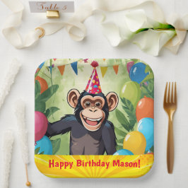 おもしろいチンパンジーキッズワイルドジャングルモンキー誕生日 ペーパープレート
