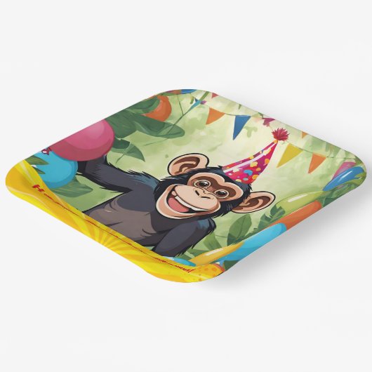 おもしろいチンパンジーキッズワイルドジャングルモンキー誕生日 ペーパープレート (傾斜あり)