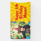 おもしろいチンパンジーキッズワイルドジャングルモンキー誕生日 横断幕 (縦)
