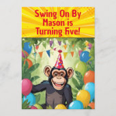 おもしろいチンパンジーキッズワイルドジャングル誕生日 招待状 (正面)