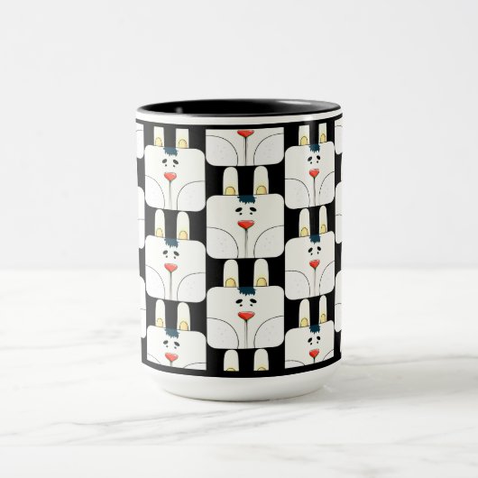 おもしろいチームバニー顔イン白黒マグ マグカップ (中央)