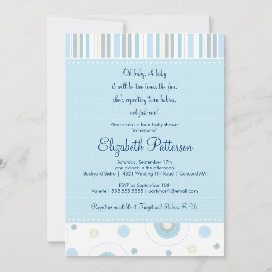 おもしろいツインボーイベビーシャワー招待状 招待状 (正面)