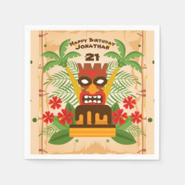 おもしろいティキバーバースデーパーティーケーキ&パームツリーレトロ スタンダードカクテルナプキン