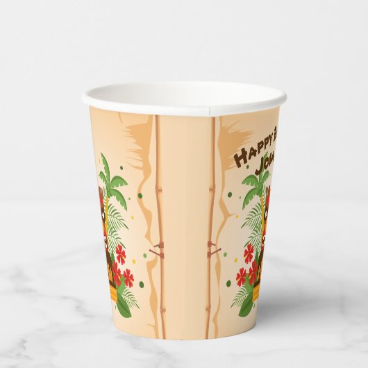 おもしろいティキバー誕生日ルアウ（ハワイ式宴会）ハワイアンレトロカクテル 紙コップ (右)