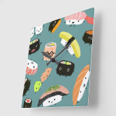 おもしろいティール(緑がかった色)キャラクター(カスタマイズ可能) スクエア壁時計 (傾斜)