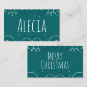 おもしろいティール（緑がかった色）クリスマス プレイスカード (正面/裏面)