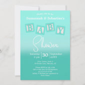 おもしろいティール（緑がかった色）グラデーションベビーブロックシャワー招待状 招待状 (正面)