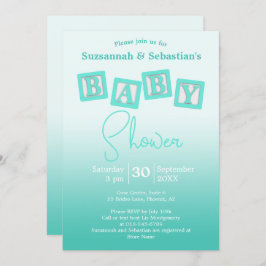 おもしろいティール（緑がかった色）グラデーションベビーブロックシャワー招待状 招待状