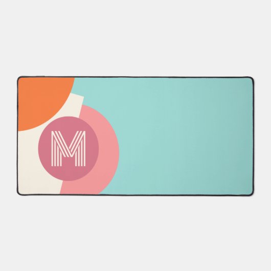 おもしろいティール(緑がかった色)ターコイズグリーンピンクオレンジアートパターン デスクマット (正面)