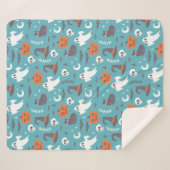 おもしろいティール(緑がかった色)ドールハロウィンパターン シェルパブランケット (正面(横))