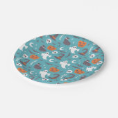 おもしろいティール(緑がかった色)ドールハロウィンパターン ペーパープレート (アングル)