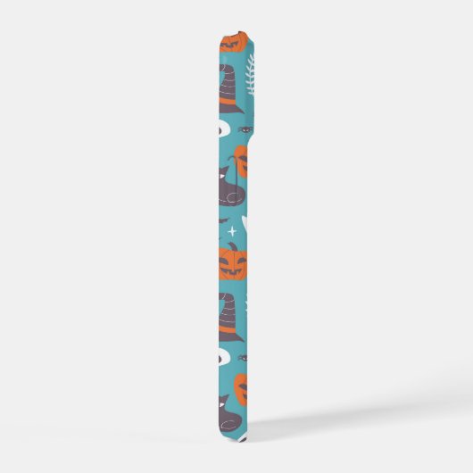 おもしろいティール(緑がかった色)ドールハロウィンパターン iPhone 15ケース (右側面)