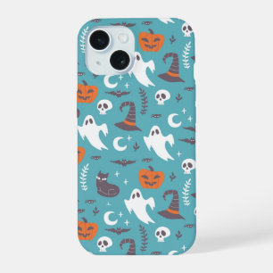 おもしろいティール(緑がかった色)ドールハロウィンパターン iPhone 15ケース