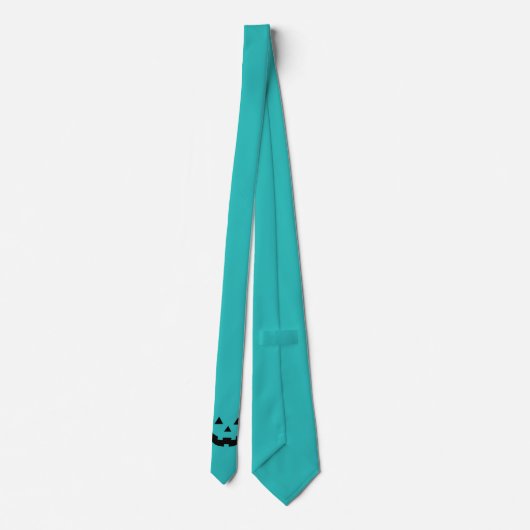 おもしろいティール（緑がかった色）ハロウィーンのカボチャのちょうちんパンプキン顔ハロウィーン ネクタイ (裏面)