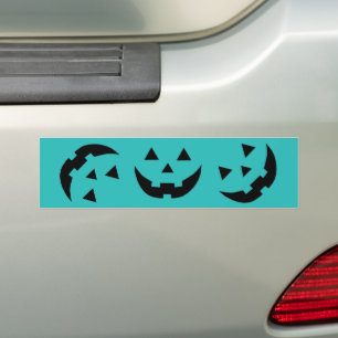 おもしろいティール(緑がかった色)ハロウィーンのカボチャのちょうちんパンプキン顔ハロウィーン バンパーステッカー