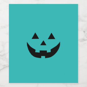 おもしろいティール（緑がかった色）ハロウィーンのカボチャのちょうちんパンプキン顔ハロウィーン ワインラベル