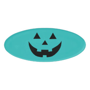 おもしろいティール(緑がかった色)パンプキンハロウィーンのカボチャのちょうちんハロウィーン 名札