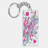 おもしろいティール（緑がかった色）ピンクパープルドット三角形の正方形の線 キーホルダー (正面左)