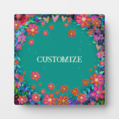 おもしろいティール（緑がかった色）フローラお洒落パーソナライズされたハート フォトプラーク (正面)