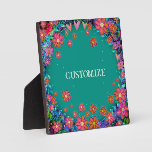 おもしろいティール(緑がかった色)フローラお洒落パーソナライズされたハート フォトプラーク (正面)